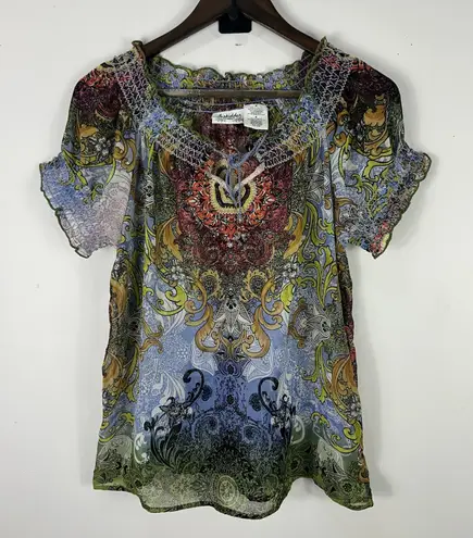 Forbidden Los Angeles Blouse Womens Medium Paisley Boho Sheer Fairy Y2K Top