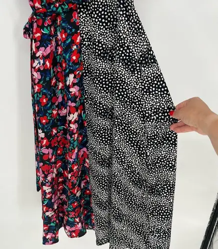 simply styled Vintage Mixed Print Wrap Dress Flutter Sleeve Floral Polka Dot S