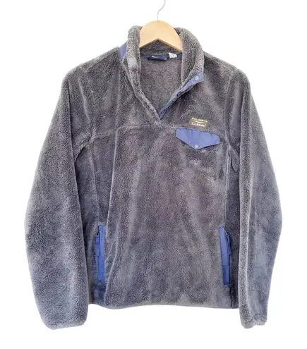 LL Bean Gray Fuzzy Quarter Snap Pullover Sweater Sz S