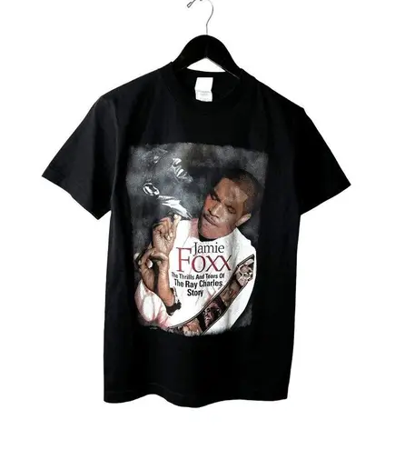 Vintage Y2K Ray Charles Jamie Foxx Movie Tee Black Small S T Shirt Graphic Solid