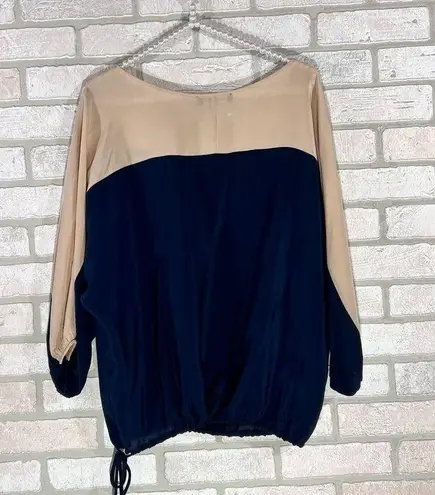 Karina Grimaldi Silk Colorblock Cream and Navy Blouse Size XS