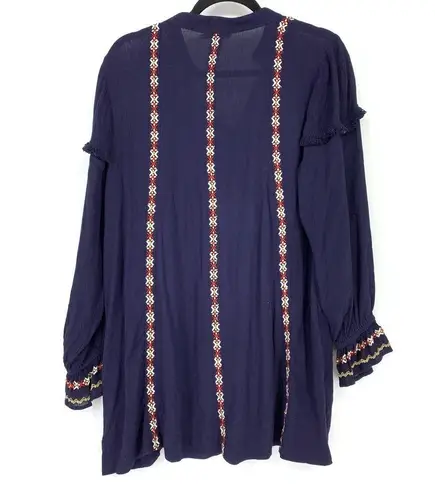 Tularosa  Dress Women's Size S Arabella Tunic Embroidered Mini Long Sleeve Navy