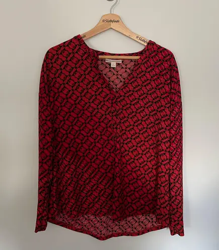 Dana Buchman Pullover Geometric Pattern Blouse- Red- Size L