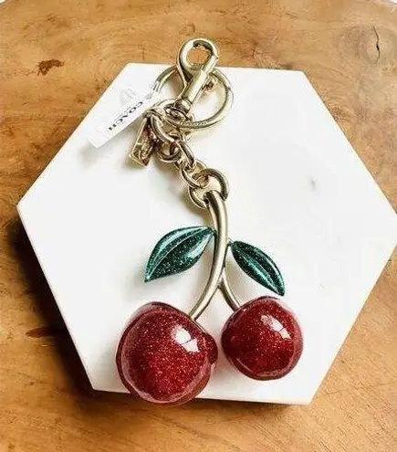 Coach NWT  Orginal CHERRIES RESIN BAG CHARM KEY FOB RING Cherry Keychain Gold/Red