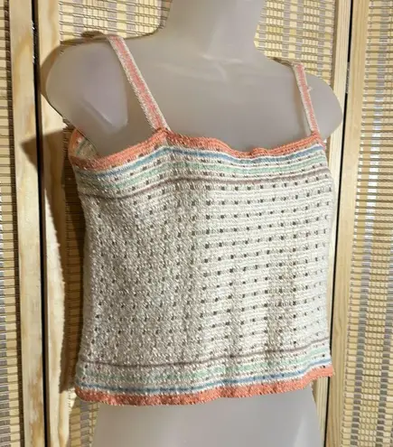 Handmade Vintage Hand Woven Tatting Thread Stretchy Beige Cropped Tank Top Large
