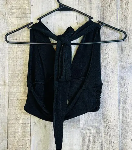 Unbranded Small Shiny Black Material Halter/Bathing Suit/Bikini Top w/Ti…