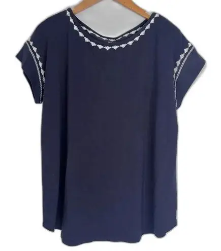 Pure Jill NWT Embroidered Cap Sleeve Gray Cotton Tencel Top Size Medium