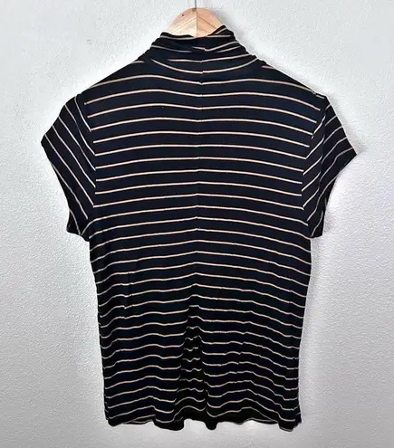 CAbi  | Slinky Turtleneck Mock Shirt Short Sleeve Tan Black | Size Medium