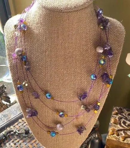 Amethyst Natural Multi Bead Wired Tiered Necklace