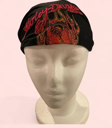 Vintage Y2K Harley Davidson bling bling flames skullcap headband hat thingy Red