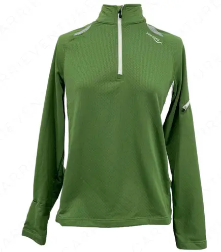 Saucony Green White Silver Wicking Long Sleeve Pullover Running Tee Reflective S