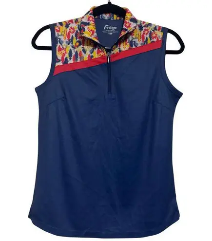 Fringe Talia Sleeveless Collared Knit Stretch Golf Top Navy Peony Floral NWT XS