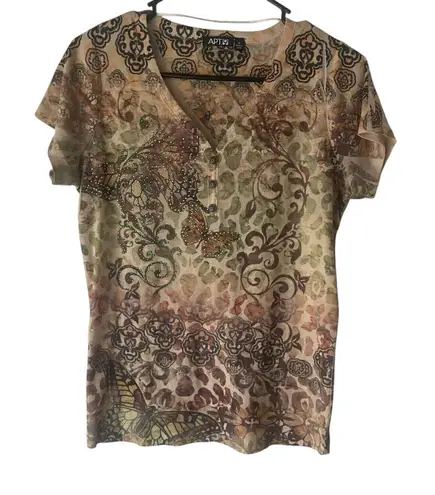 Apt 9 Y2k Size Medium Rhinestone Butterfly Fairy Earthy Short Sleeve Top