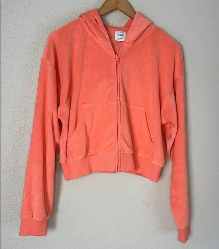 NEW Aritzia TNA Towel Terry Boyfriend Boxy Zip Hoodie Sporty French Terrycloth Orange