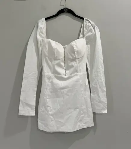 Nat & Liv Regina Dress White Size Medium Corset Long Sleeve Mini Dress