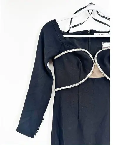 Self Portrait Self-Portrait Crystal Off Shoulder Heavy Midi Dress Black Sparkle Size 4 NEW