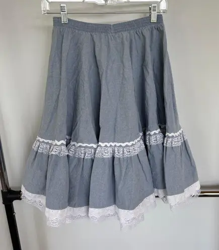 Vtg Pioneer Rockabilly Country Circle Skirt Tiered Rodeo Honky Tonk Prairie XS Blue