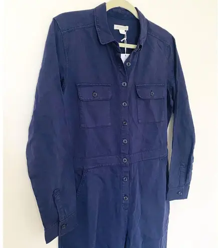 NWT Outerknown S.E.A. Long Sleeve Blue Linen Cotton Blend Utility Jumpsuit Sz S