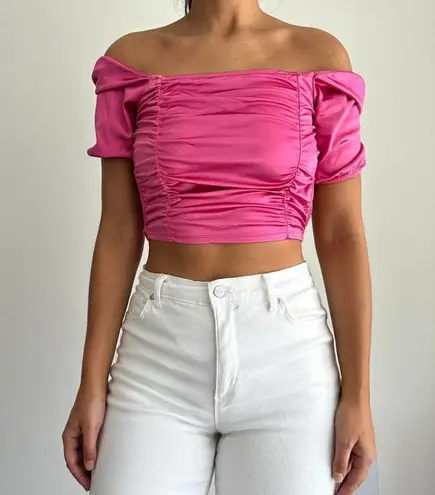 Popular 21 NEW Hot pink metallic barbie lace up crop top