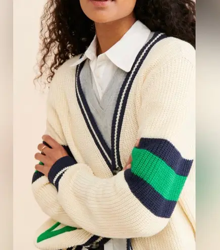 Callahan Varsity Collegiate Cardigan Retro Knit Athletic Ivory Cream Green sz S