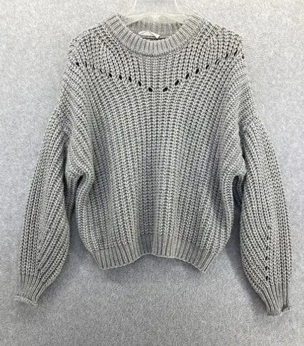 Elodie  Cable Knit Sweater Gray Long Sleeve Short Size Medium Oversized