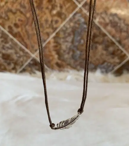 Set of Two Silver Tone Feather Cord Necklaces