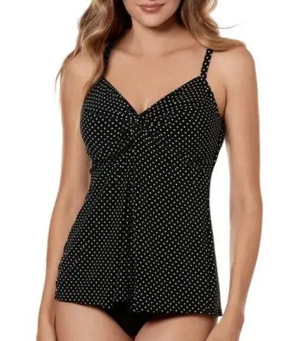 MiracleSuit Tankini Top Size 12 Pin Point Love Knot Black White Polka Dot NWT