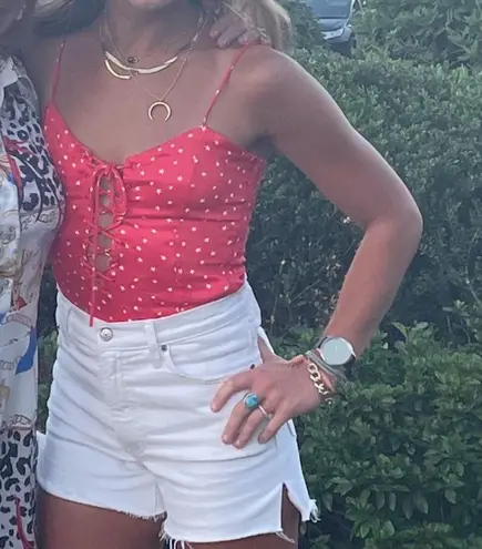 ZARA  4th of July Red Star Print Corset Bodysuit