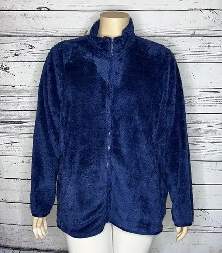 Woman Within  Size 26/28 2X Blue Teddy Bear Cozy Long Sleeve Zip Front Jacket