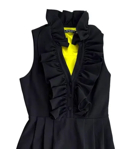 Andrew Marc Black Midi Dress Sleeveless Ruffle Tank Dress Size 2 Career Work