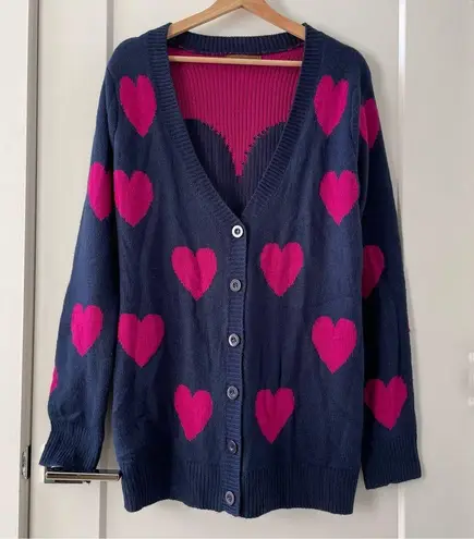 Valentine Hearts Love Sweetheart Cardigan Sweater The Classic Navy Pink Size L Blue Size L