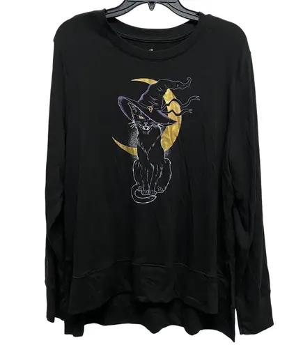 Halloween Celebrate Black Cat Witch Moon Long Sleeve Shirt Large