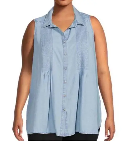 Terra & Sky  Blue Denim Sleeveless Top(Size 2X)