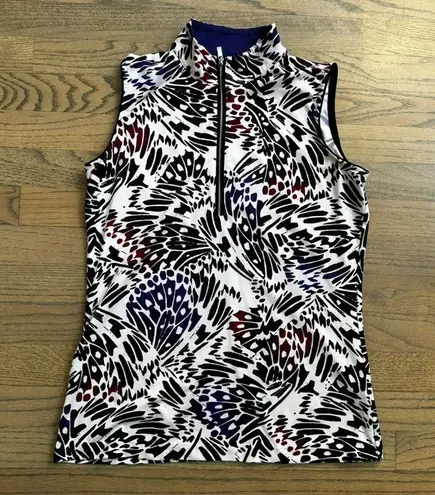 Tail Sleeveless Golf Polo Shirt Abstract Print Mock Neck Women's Athletic Top White