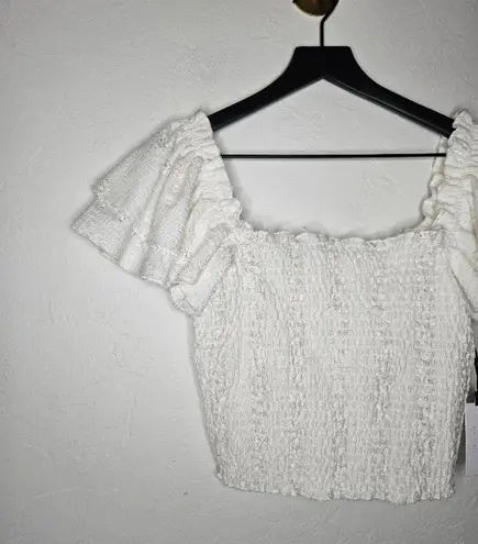 ASTR  The Label White Shirred Crop Top Off The Shoulder NWT sz Large