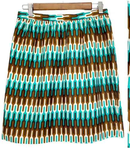 Milly Womens 6 Pencil Skirt 100% Silk Geometric Ikat Brown Green Cream Lined