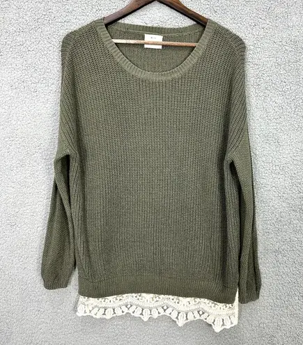 Pins & Needles Anthro Tunic Sweater Women Small Green Lace Trim Boho Grunge 90s