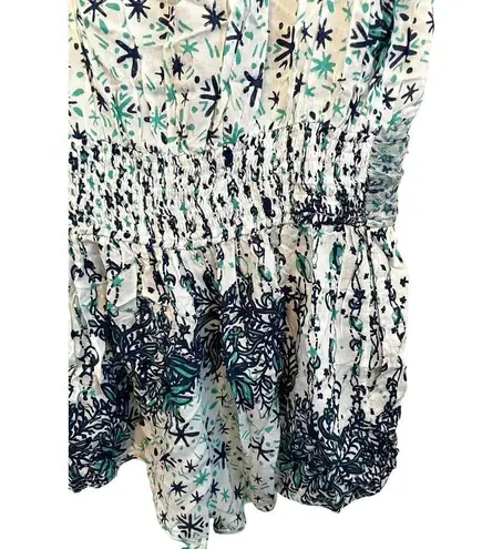 Poupette St. Barth Sleeveless Romper Size Medium Sheer Ruffle Blue Green Coverup