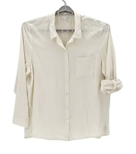 J.Jill cream silk roller tab button up size 1X neutral minimalist loose fit
