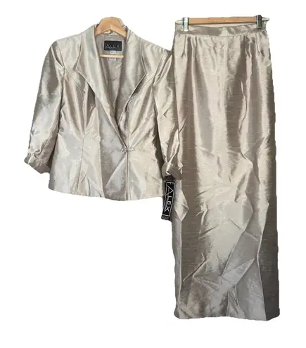 Alex Evenings Formal Suit Womens Size 6 Champagne Shimmer Skirt Jacket Wedding