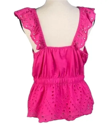 BANANA REPUBLIC FACTORY bright pink eyelet peplum top in size Medium. NWT