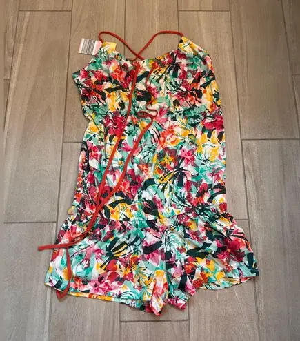 Serra Floral womans Romper with Red Accents