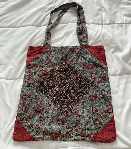 Cloth Tote Bag Fair Trade Peace Love Justice Books Grocery Blue 15" x 17" Hippie Red