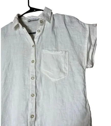 ZARA  Linen White Button Front Blouse Size Small