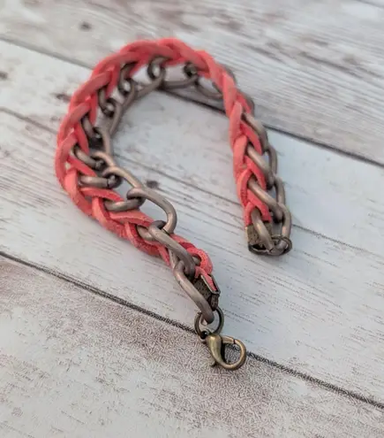 Coral Tone & Dark Brass Tone Bracelet