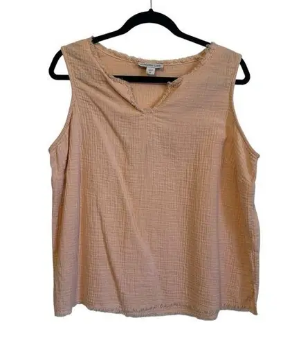 Coldwater Creek Light Pink Peach Sleeveless Raw Hem Gauze Style Sleeveless Top