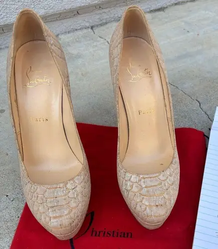 Christian Louboutin  Python Bianca cork- nude size 38/us8 FREE SHIPPING