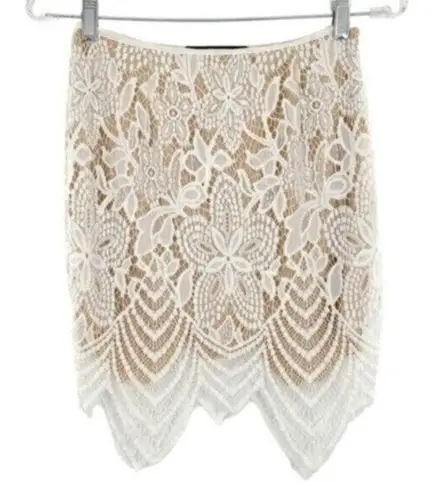 Women’s Ivory Floral Mesh Lace Overlay Mini Skirt Coquette White
