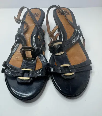 Sofft Black Leather Strappy Wedge Sandals Size 10M