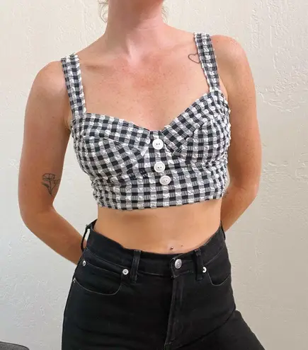 Vintage 1990's Black White Seersucker Gingham Balcony Swim Crop Top Size 10